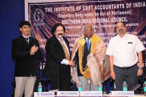 L-R - Mr.P.S.Vasudevan, Intl. Corporate Trainer, Mr. V Murali, Chairman, Southern India Regional Council (ICAI), Dr.Justice AR.Lakshman, Former Judge, Supreme Court of India & Mr.K.Vaitheeswaran, Advocate